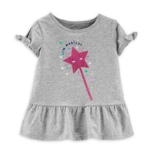 Carter's Size 9M Glitter Wand Short Sleeve Peplum Top in Heather